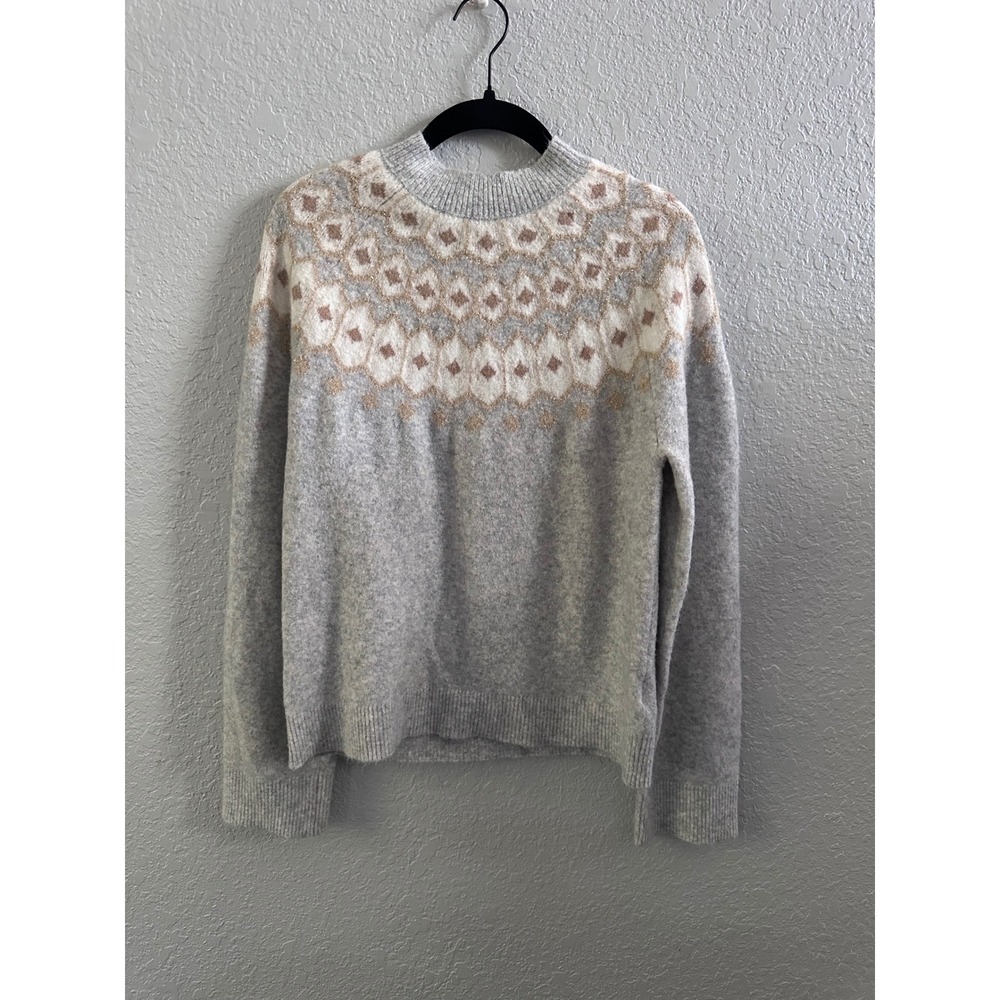 J.Crew Grey Fair Isle Metallic Wool Blend Crewneck Sweater CE894 HO24